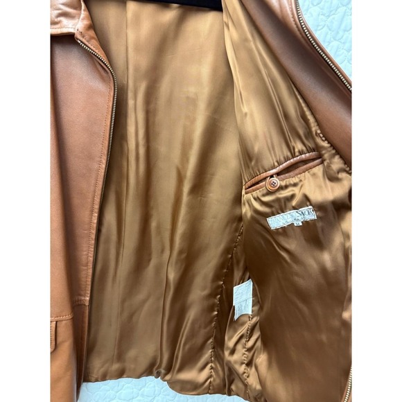 Francesco Savoia Brown Italian Leather Collared Jacket Front Zipper Size 54/44 - Picture 8 of 16